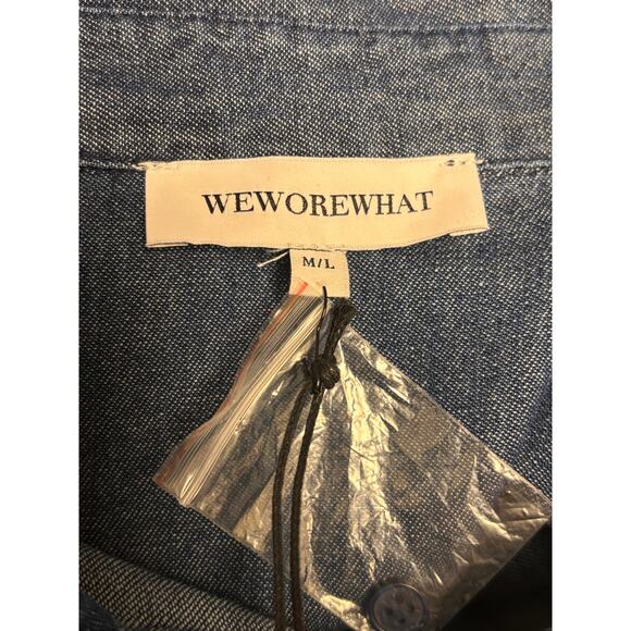 WeWoreWhat NWT Boyfriend Overshirt Button-Up Shirt M/L Chambray Raw Blue Cotton - Picture 6 of 7